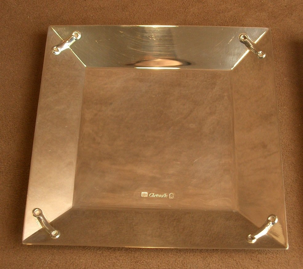 Pair Of Small Square Silver-plated Metal Trays By Christofle-photo-2