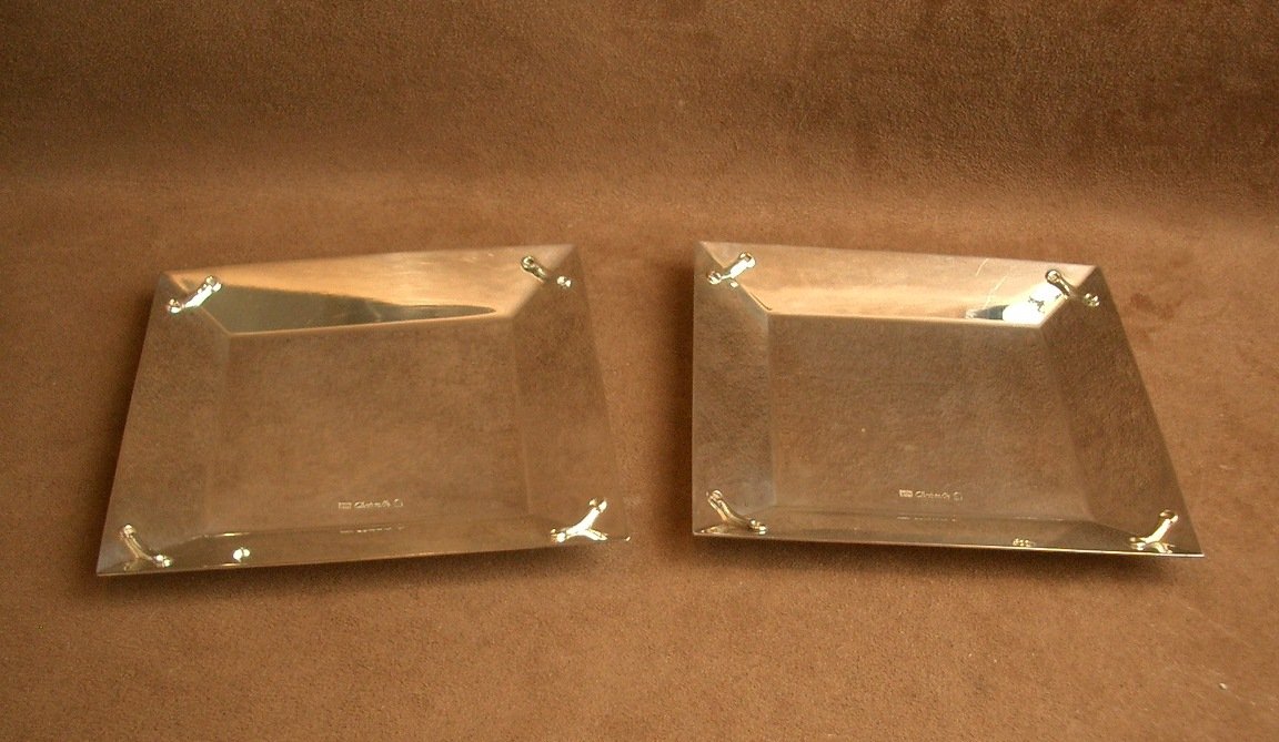 Pair Of Small Square Silver-plated Metal Trays By Christofle-photo-4