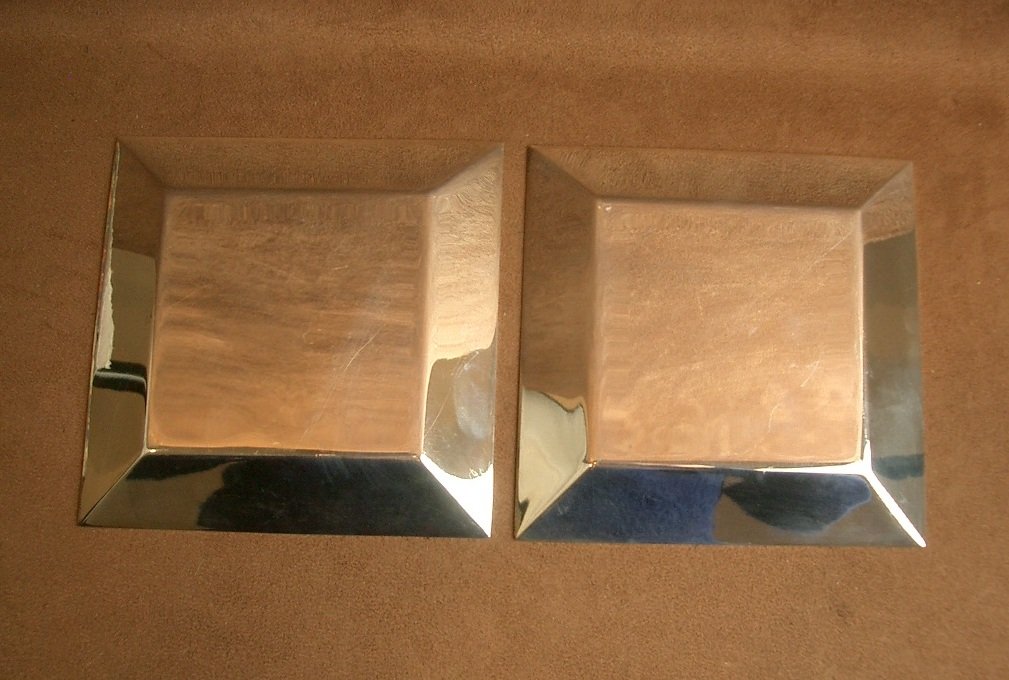 Pair Of Small Square Silver-plated Metal Trays By Christofle-photo-3