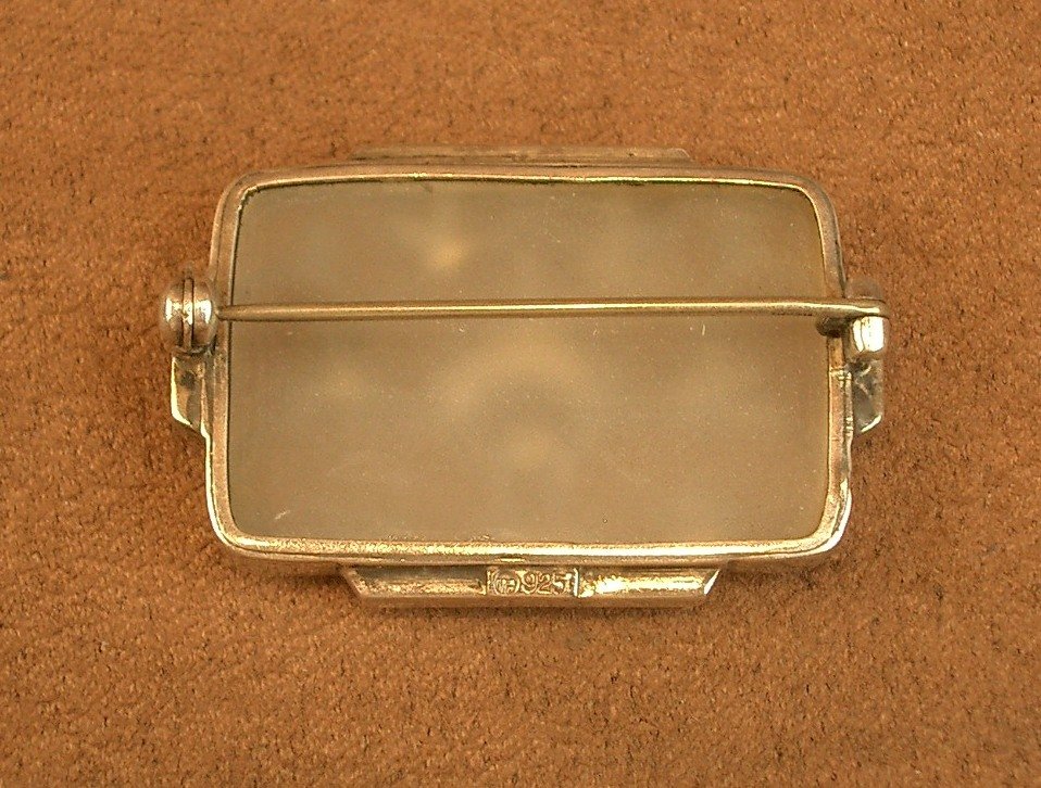 Art Deco Brooch In Silver, Rock Crystal And Turquoise By Theodor Fahrner-photo-3