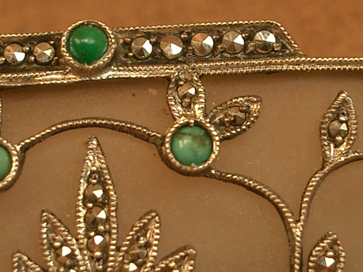 Art Deco Brooch In Silver, Rock Crystal And Turquoise By Theodor Fahrner-photo-4