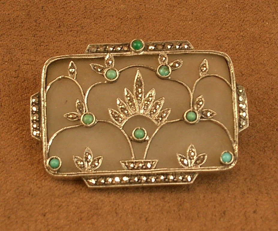 Art Deco Brooch In Silver, Rock Crystal And Turquoise By Theodor Fahrner-photo-5