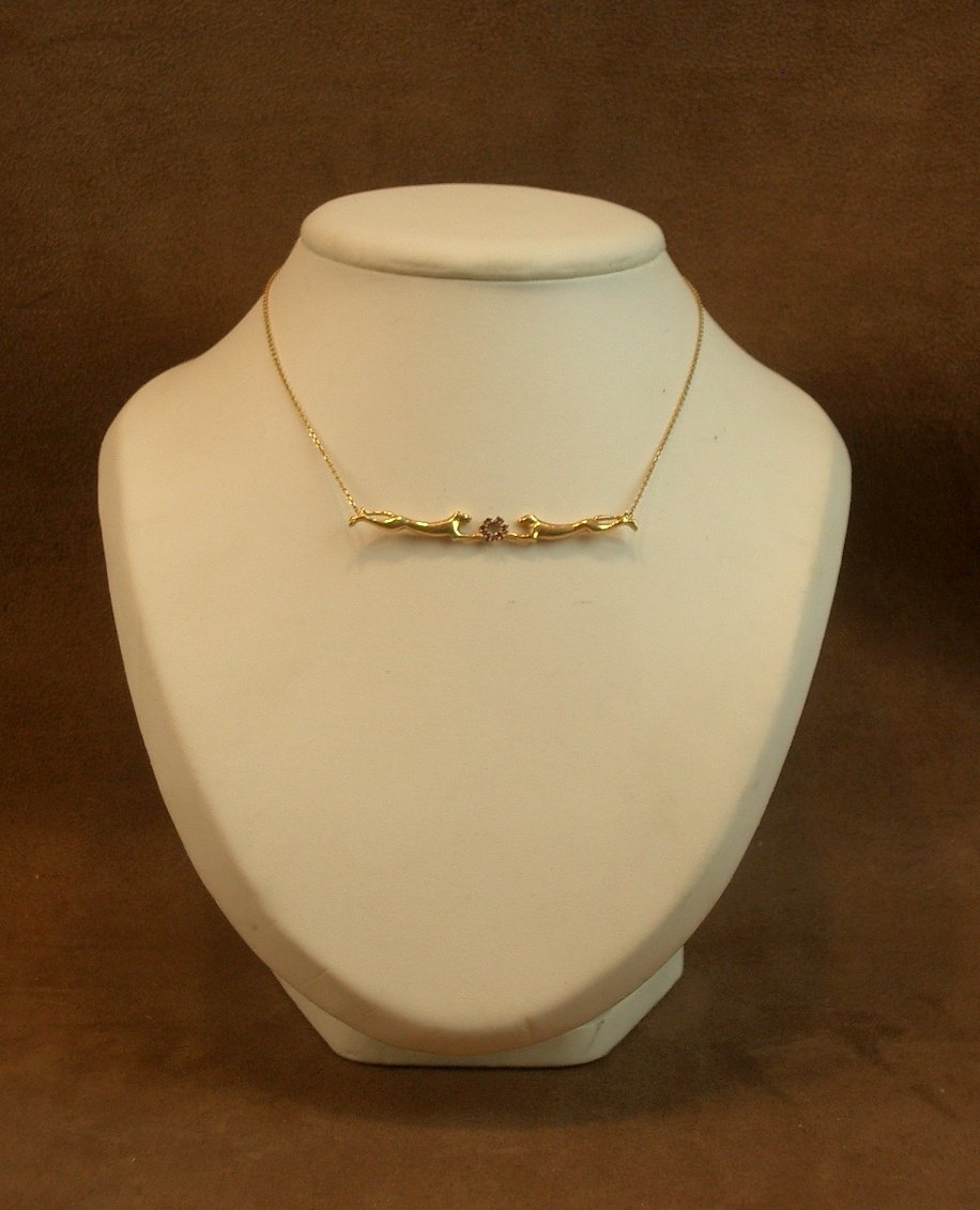 18k Gold Choker Necklace, Two Facing Panthers-photo-2