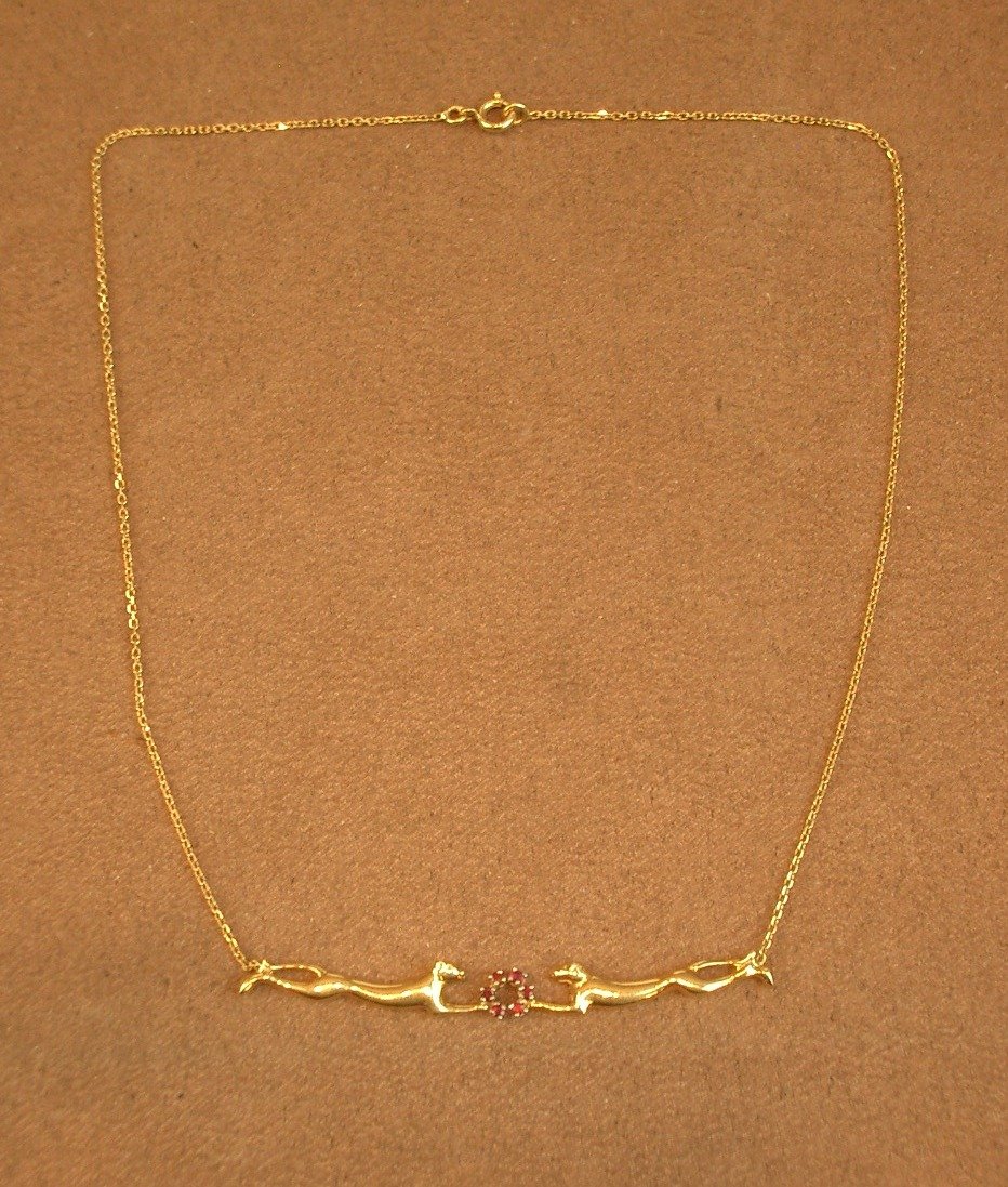 18k Gold Choker Necklace, Two Facing Panthers-photo-4