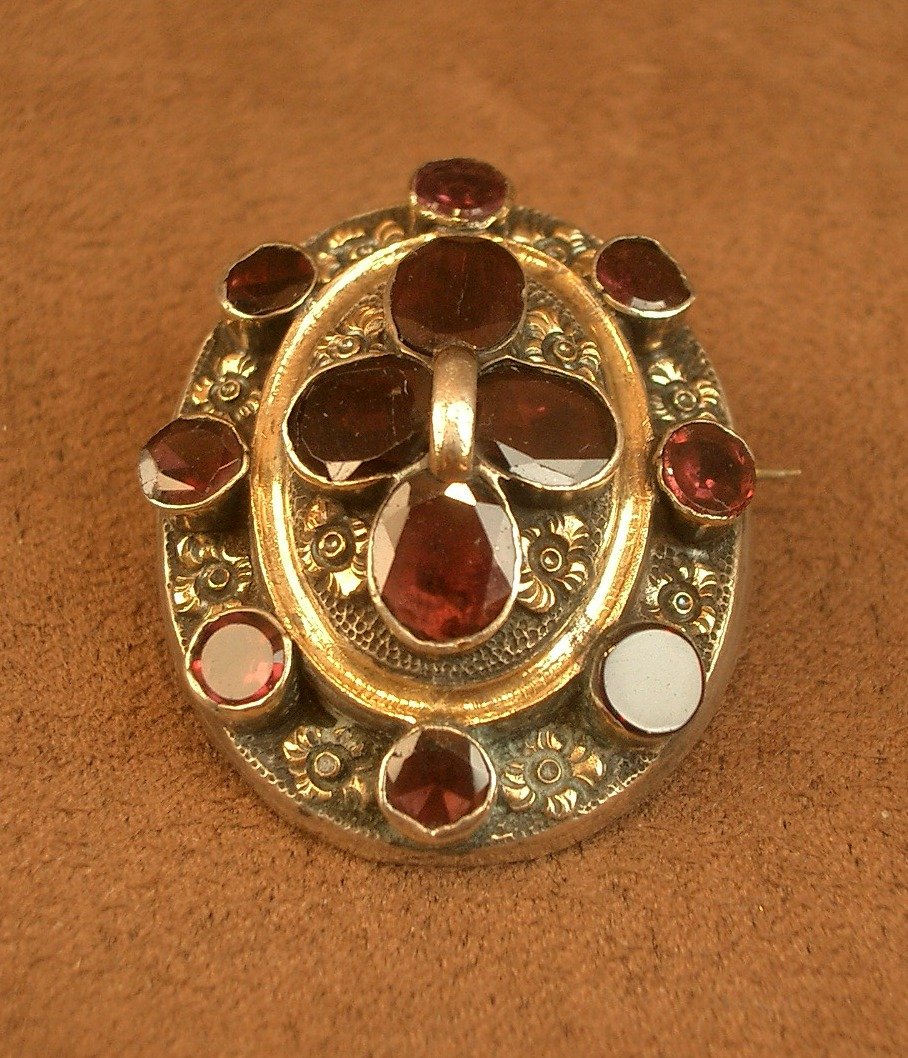 Antique 19th-century Silver And Vermeil Brooch Set With Garnet -photo-2