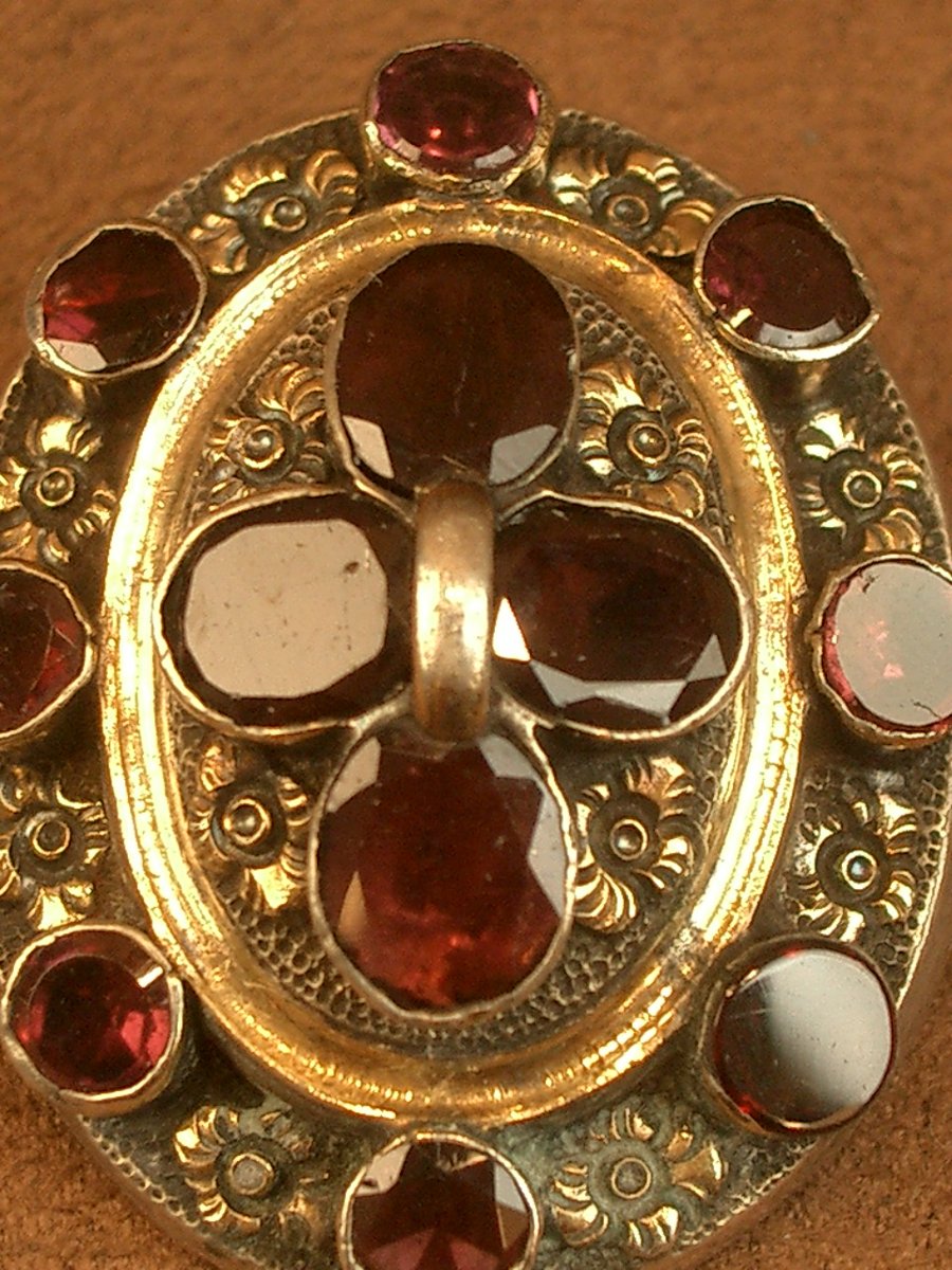 Antique 19th-century Silver And Vermeil Brooch Set With Garnet -photo-3