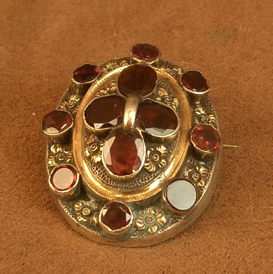 Antique 19th-century Silver And Vermeil Brooch Set With Garnet -photo-8