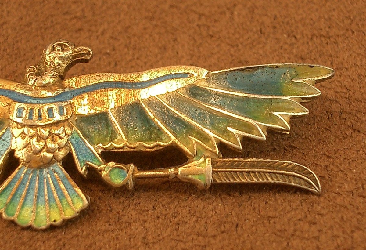 Art Nouveau Brooch In Vermeil And Plique-à-jour Enamel With An Egyptian Revival Eagle Design -photo-4