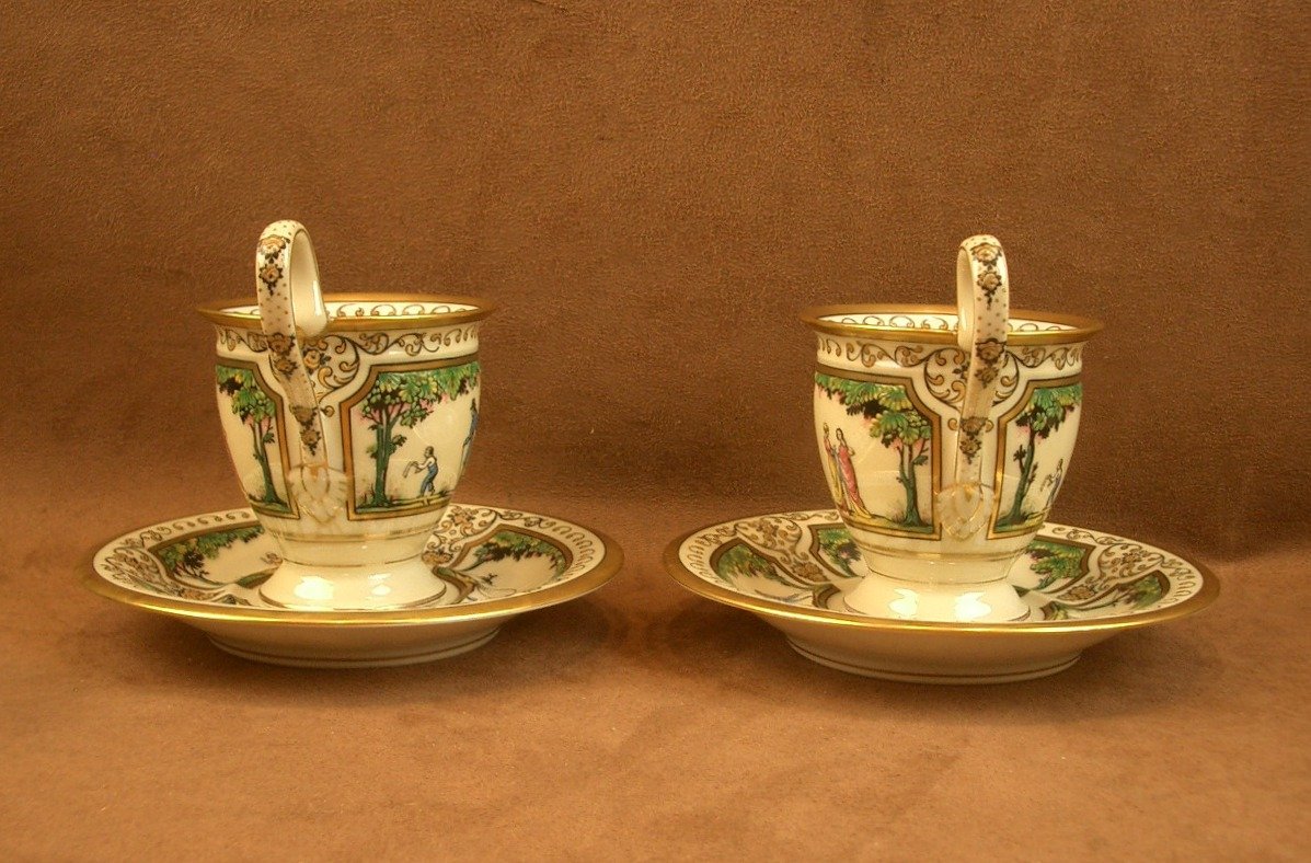 Two Limoges Porcelain Coffee Cups, Raynaud, Promenade At The Royal Palace -photo-2