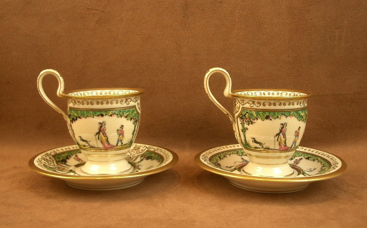 Deux tasses à café en porcelaine de Limoges, Raynaud, Promenade Au Palais Royal -photo-3