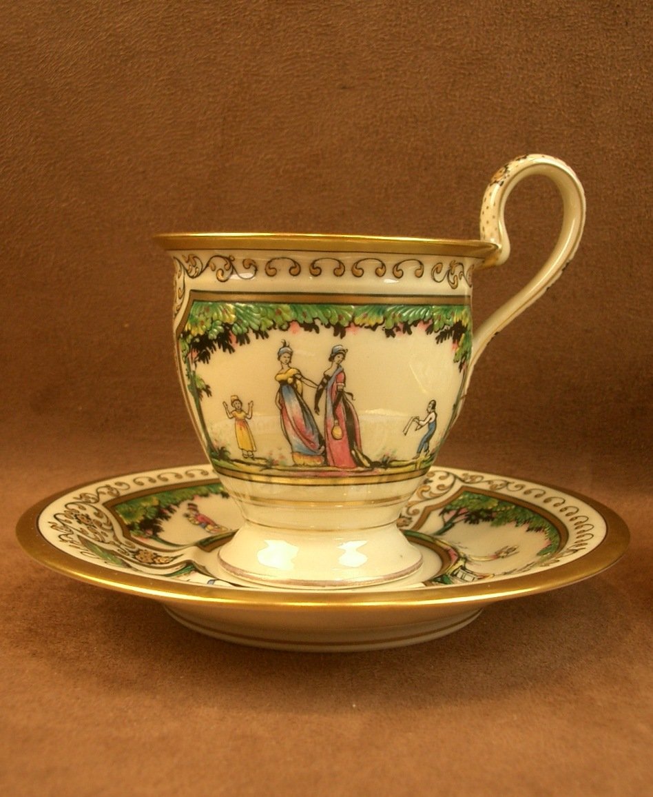 Deux tasses à café en porcelaine de Limoges, Raynaud, Promenade Au Palais Royal -photo-1