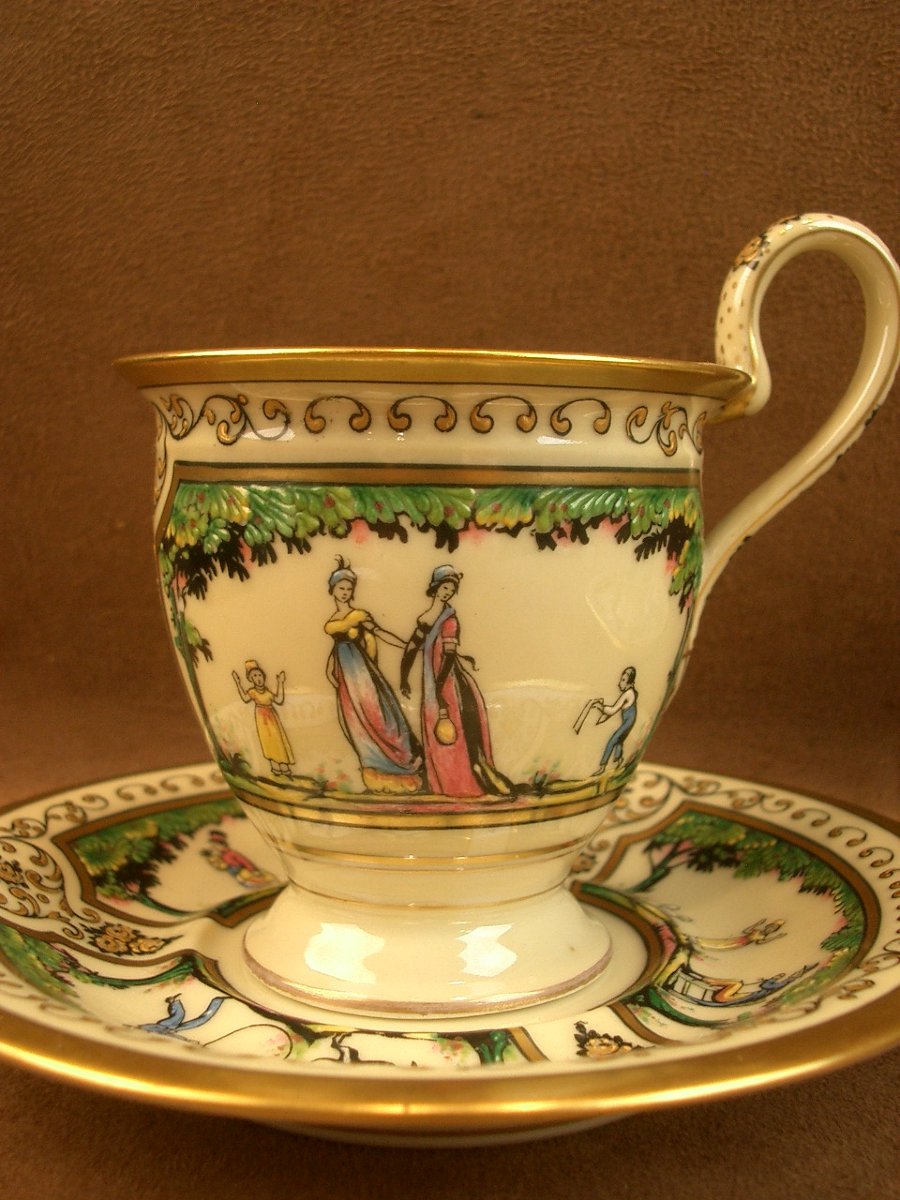 Deux tasses à café en porcelaine de Limoges, Raynaud, Promenade Au Palais Royal -photo-2