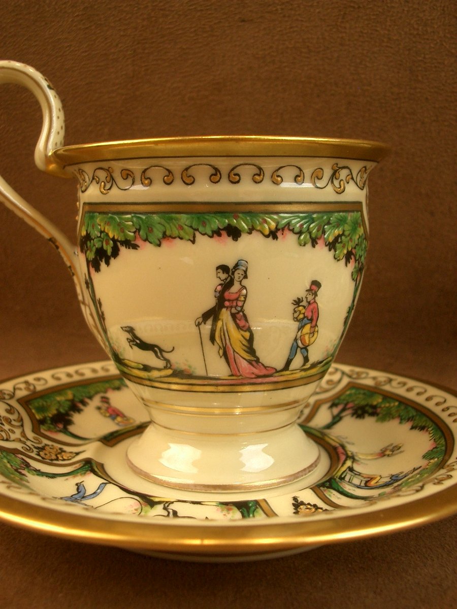 Deux tasses à café en porcelaine de Limoges, Raynaud, Promenade Au Palais Royal -photo-3