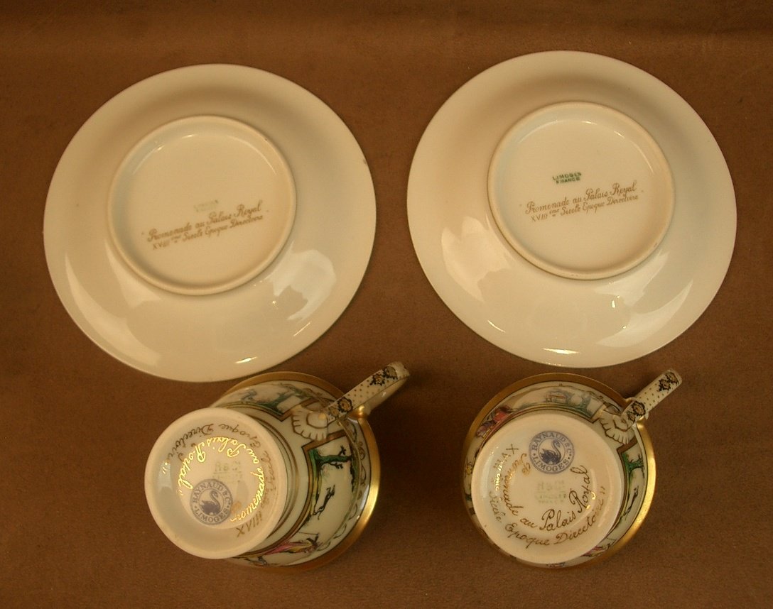 Deux tasses à café en porcelaine de Limoges, Raynaud, Promenade Au Palais Royal -photo-7