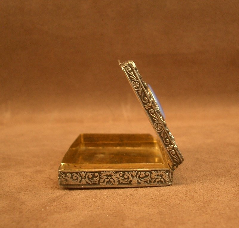 Boite ancienne en argent massif ajouré et pierre bleue-photo-6