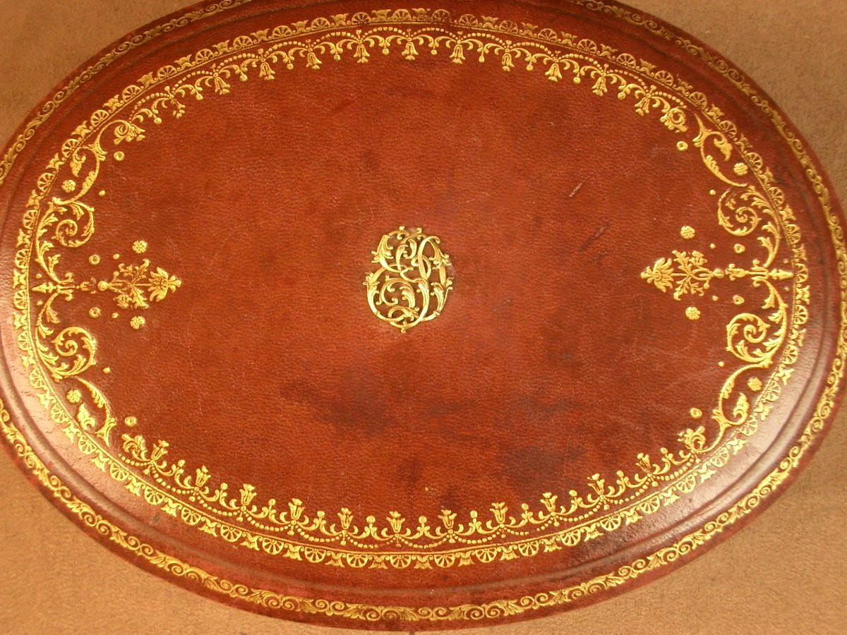 Antique Jewelry Box In Gilt-ironed Leather, 19th Century -photo-3