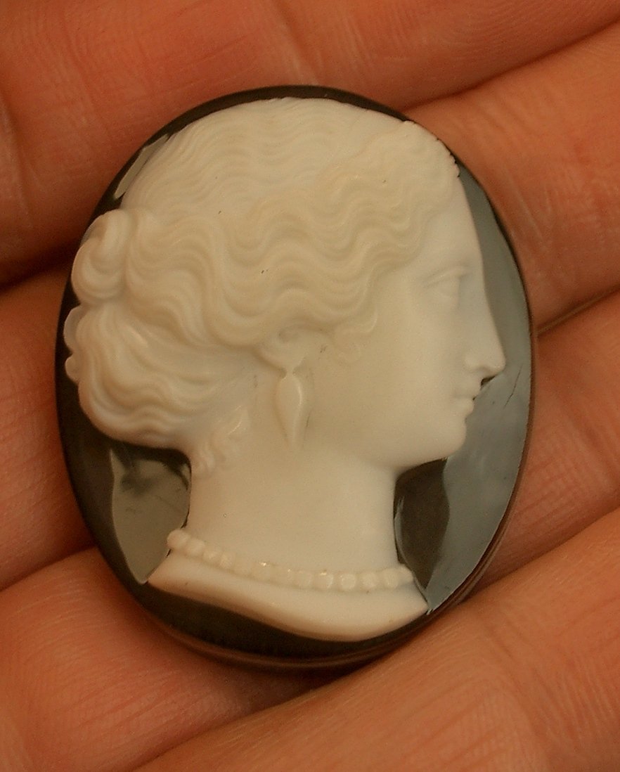 Cameo On Finely Carved Agate, Female Profile, 19th Century-photo-2