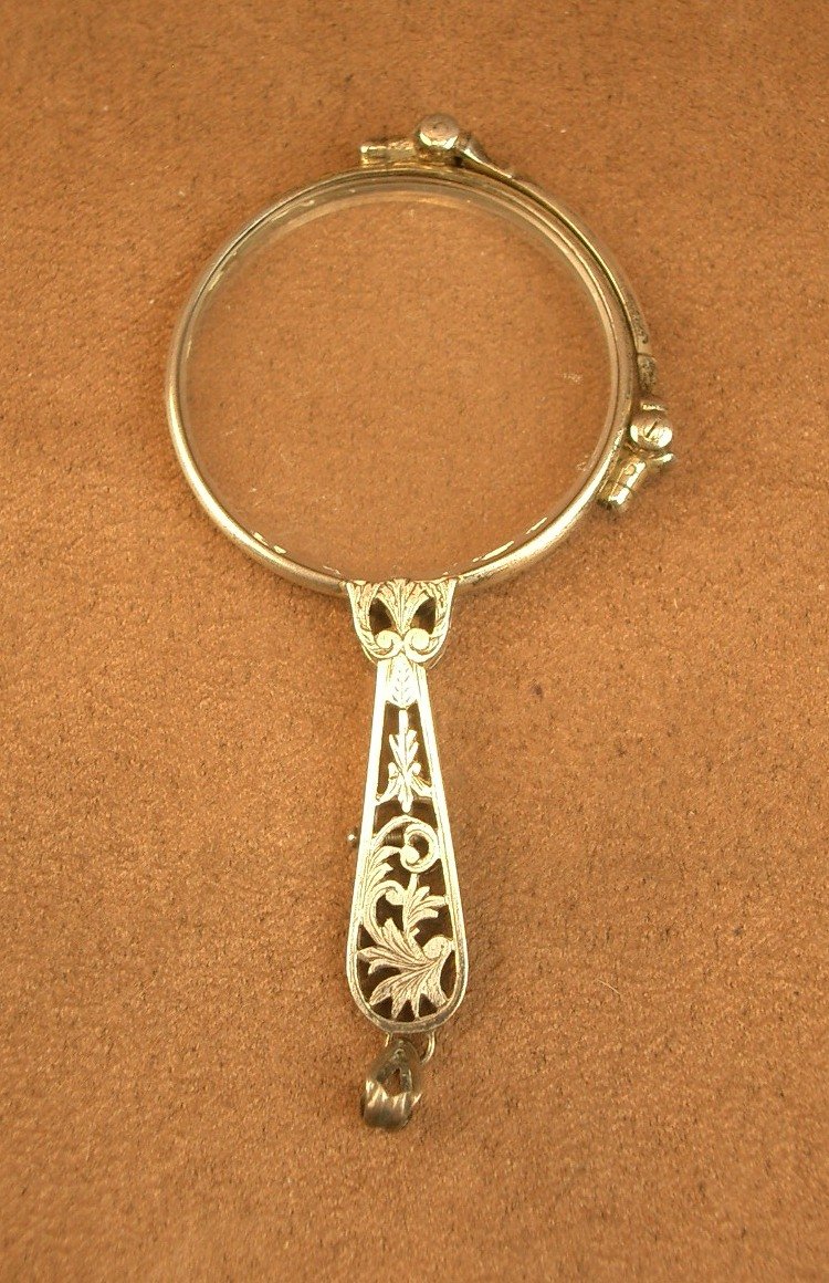 Pair Of Folding Spectacles, Lorgnette, Hand-held In Solid Silver, 19th Century -photo-1
