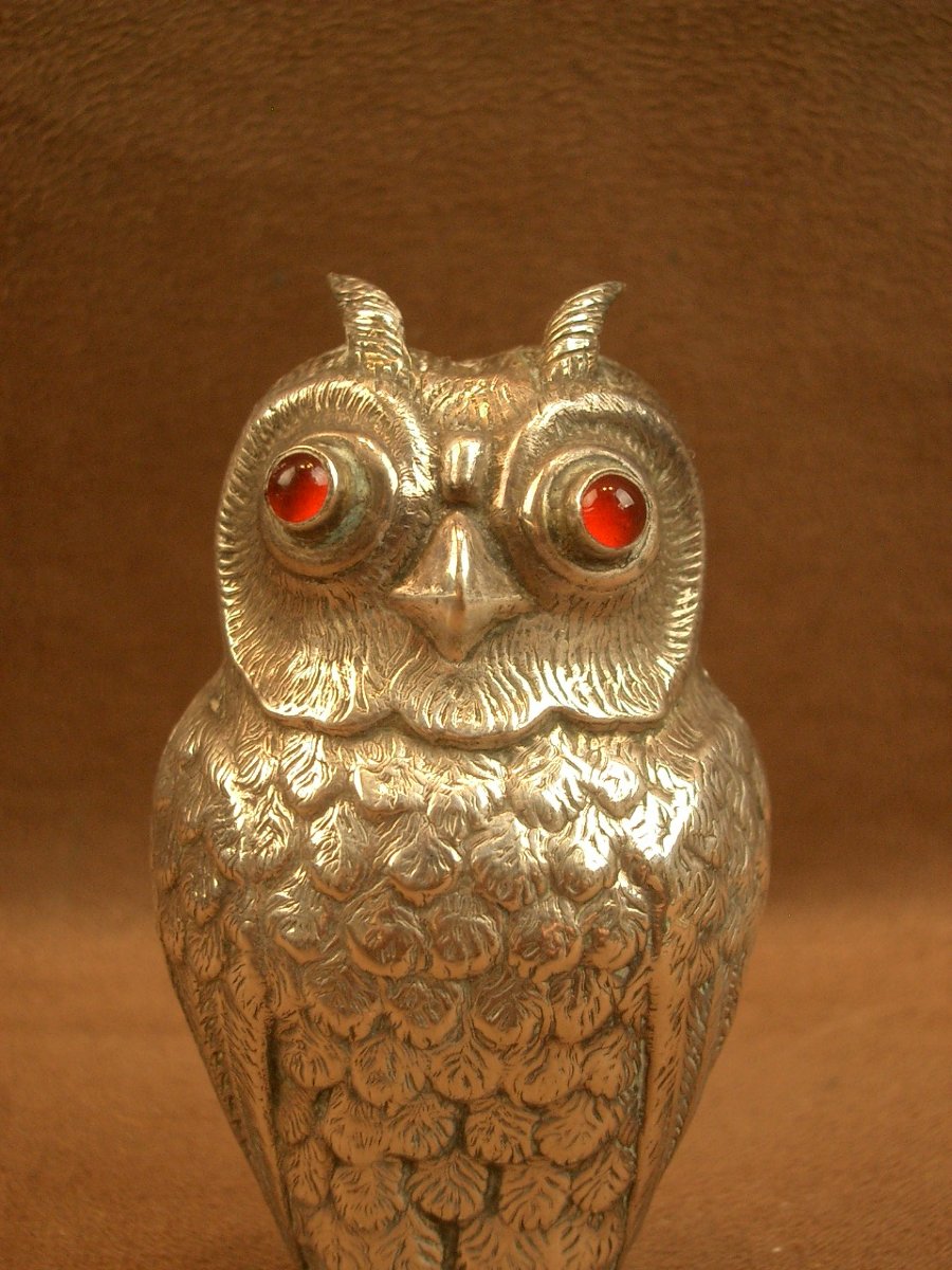 Saleron Salière zoomorphe en argent massif Chouette Hibou-photo-3