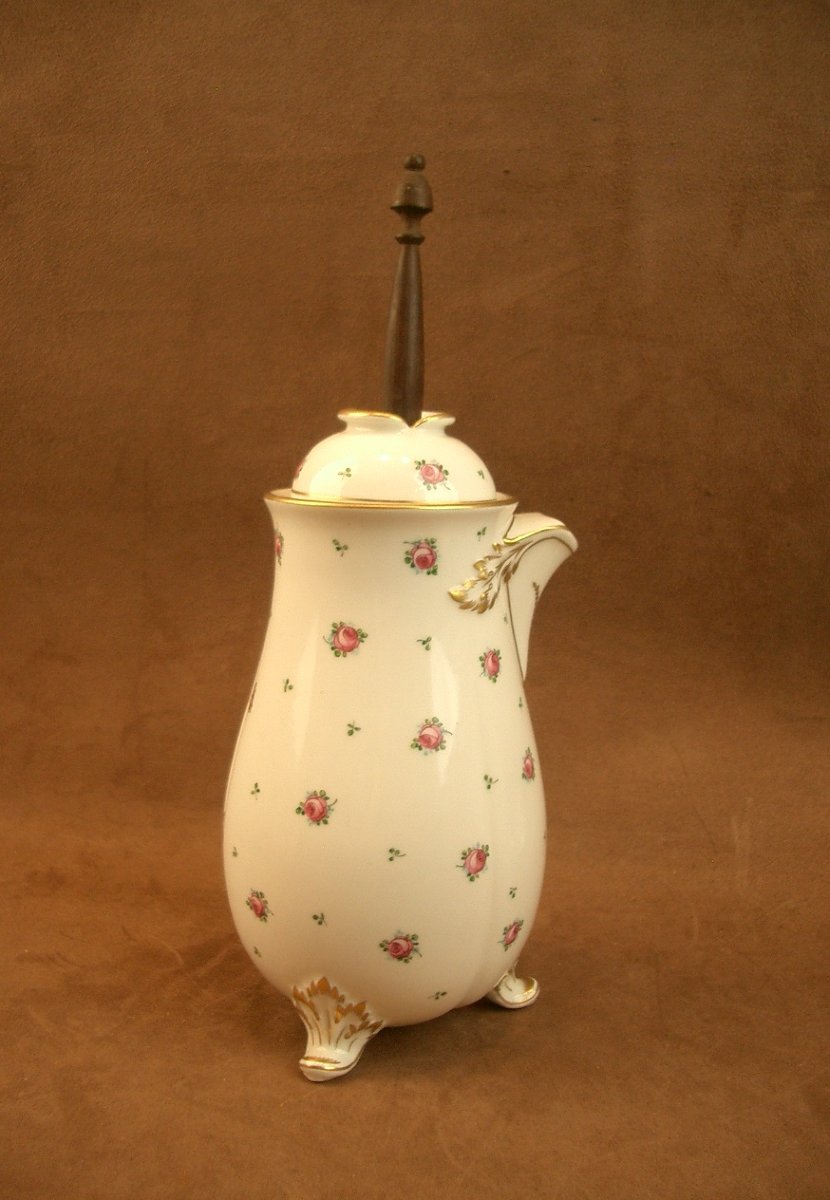 Porcelain Chocolate Pot Decorated With Scattered Roses, Signed Henri Schmitt Vittel-photo-4