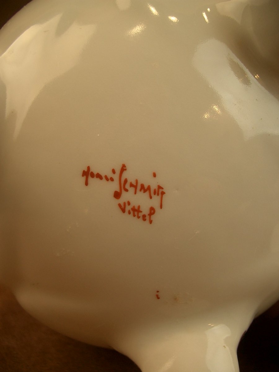 Porcelain Chocolate Pot Decorated With Scattered Roses, Signed Henri Schmitt Vittel-photo-6