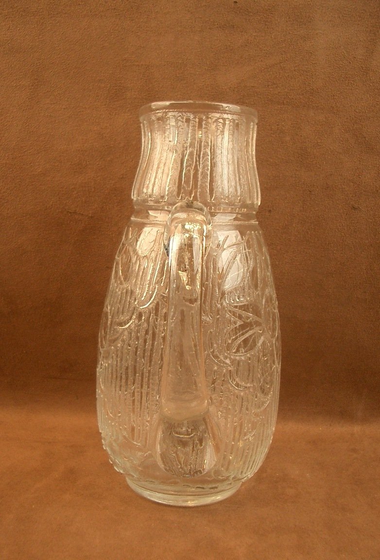 Art Deco Pitcher In Acid-etched Glass, Signed André Delatte Nancy -photo-3