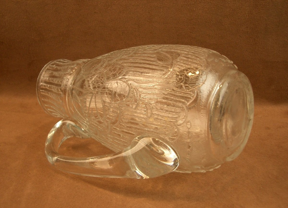 Art Deco Pitcher In Acid-etched Glass, Signed André Delatte Nancy -photo-7