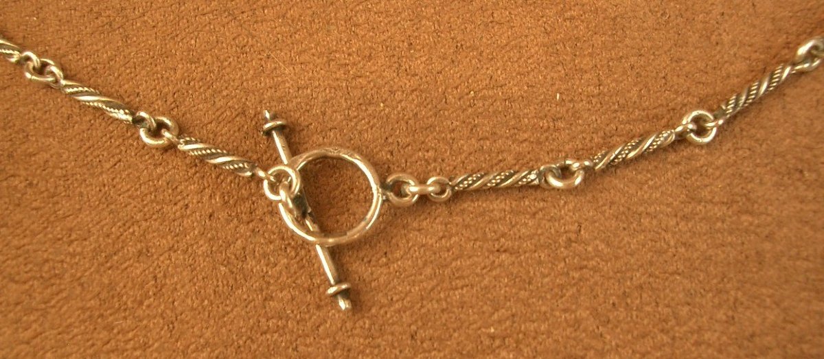 Collier draperie Art Nouveau en argent et vermeil, perles baroques et tourmaline , vers 1900 -photo-1