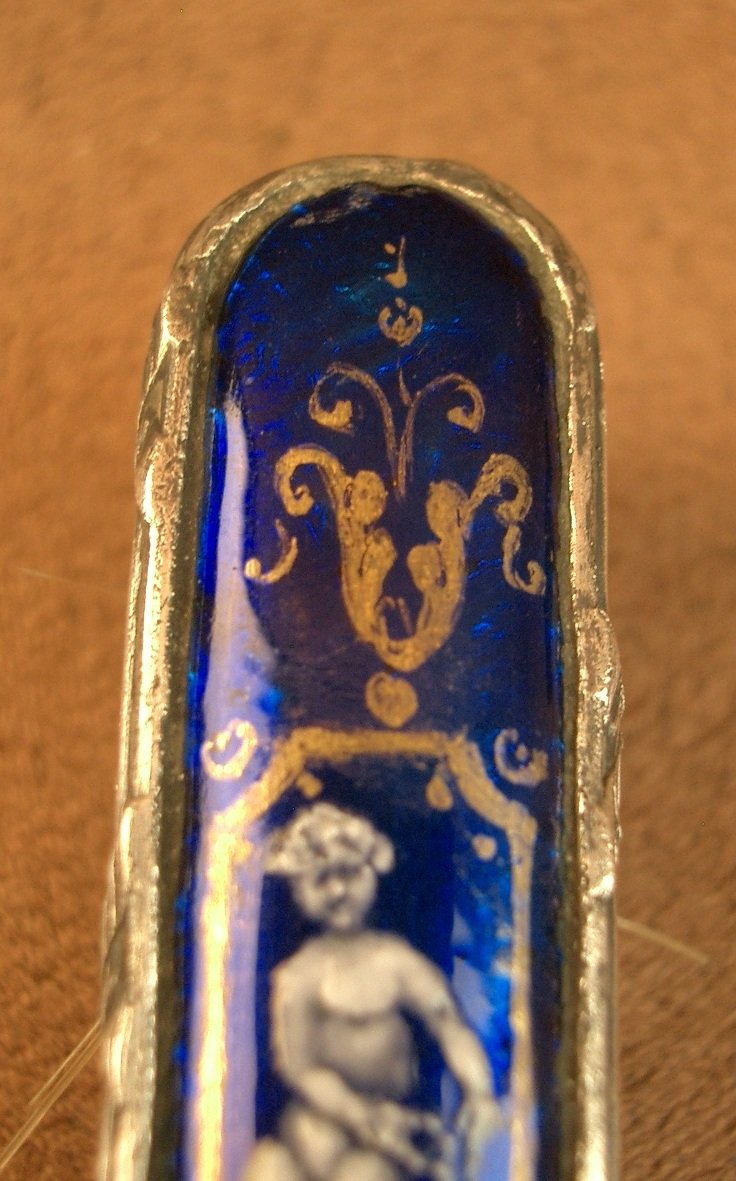 Ancienne brosse a moustache en argent émaillée -photo-3