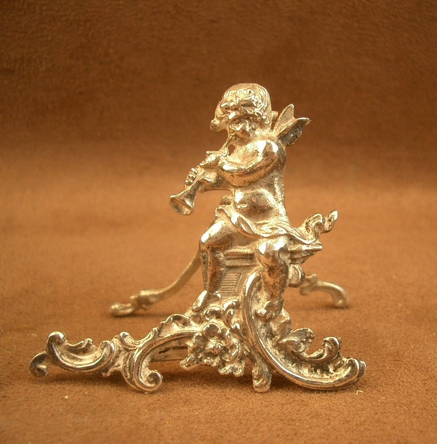 Pair Of Antique Solid Silver Cherub Menu Holders, Minerva Hallmark -photo-3
