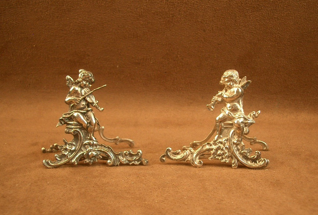 Pair Of Antique Solid Silver Cherub Menu Holders, Minerva Hallmark 