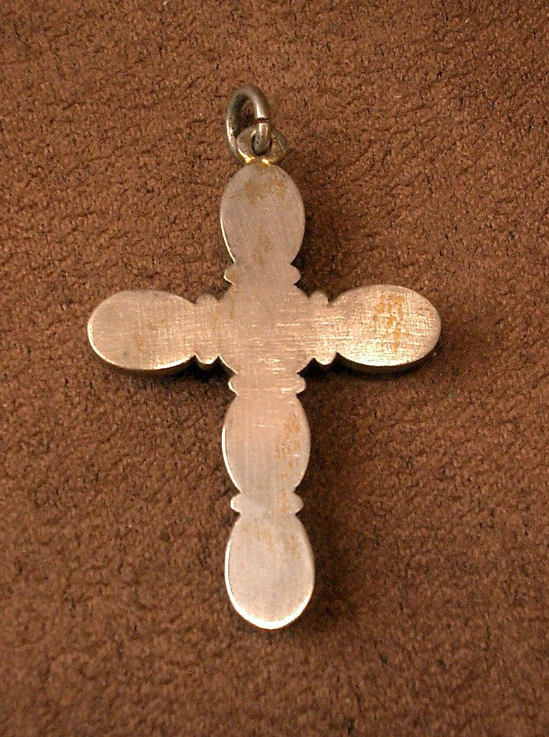 Antique Cross Pendant In Sterling Silver And Bresse Enamel-photo-2