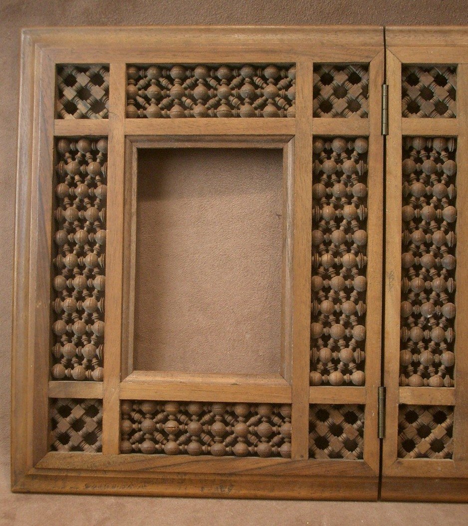 Orientalist Triptych Folding Frame With Moucharabieh Décor-photo-3