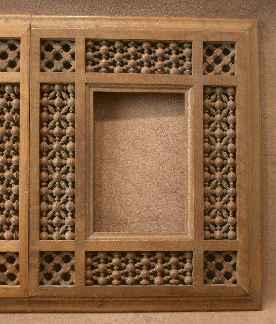 Orientalist Triptych Folding Frame With Moucharabieh Décor-photo-4