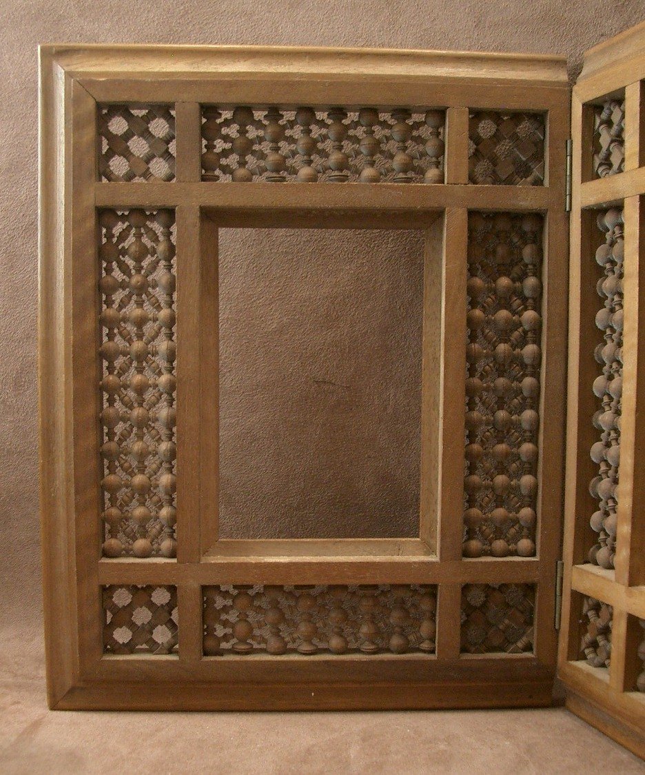 Orientalist Triptych Folding Frame With Moucharabieh Décor-photo-6
