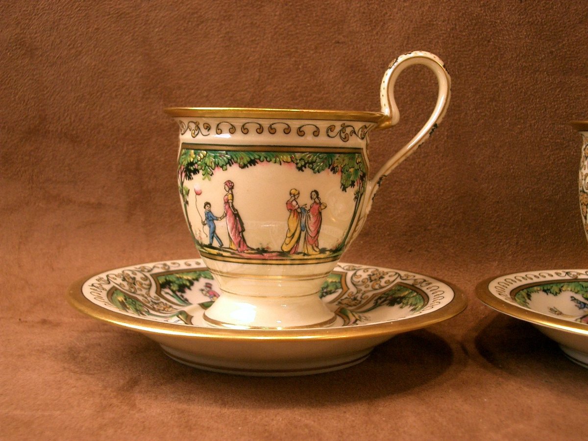 Two Limoges Porcelain Coffee Cups, Raynaud, Promenade Au Palais Royal-photo-2