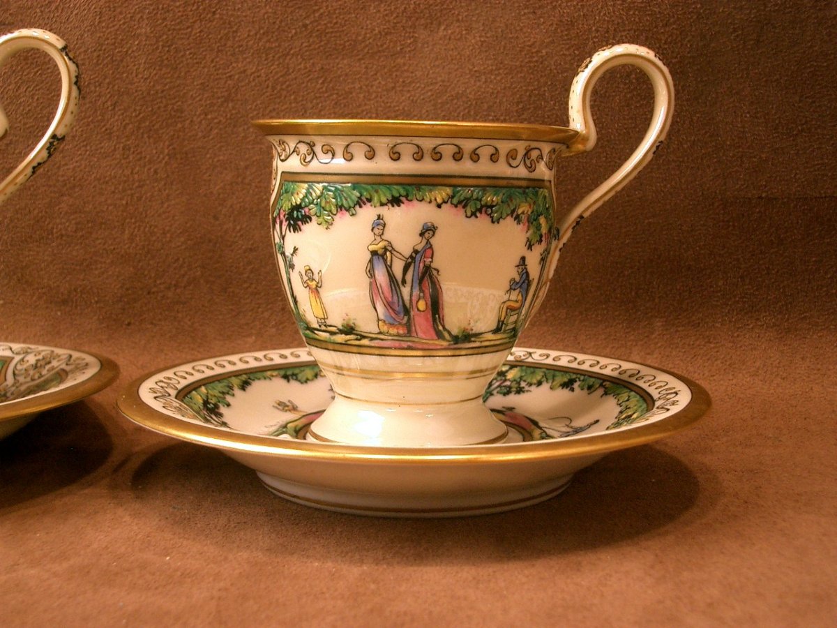 Two Limoges Porcelain Coffee Cups, Raynaud, Promenade Au Palais Royal-photo-3