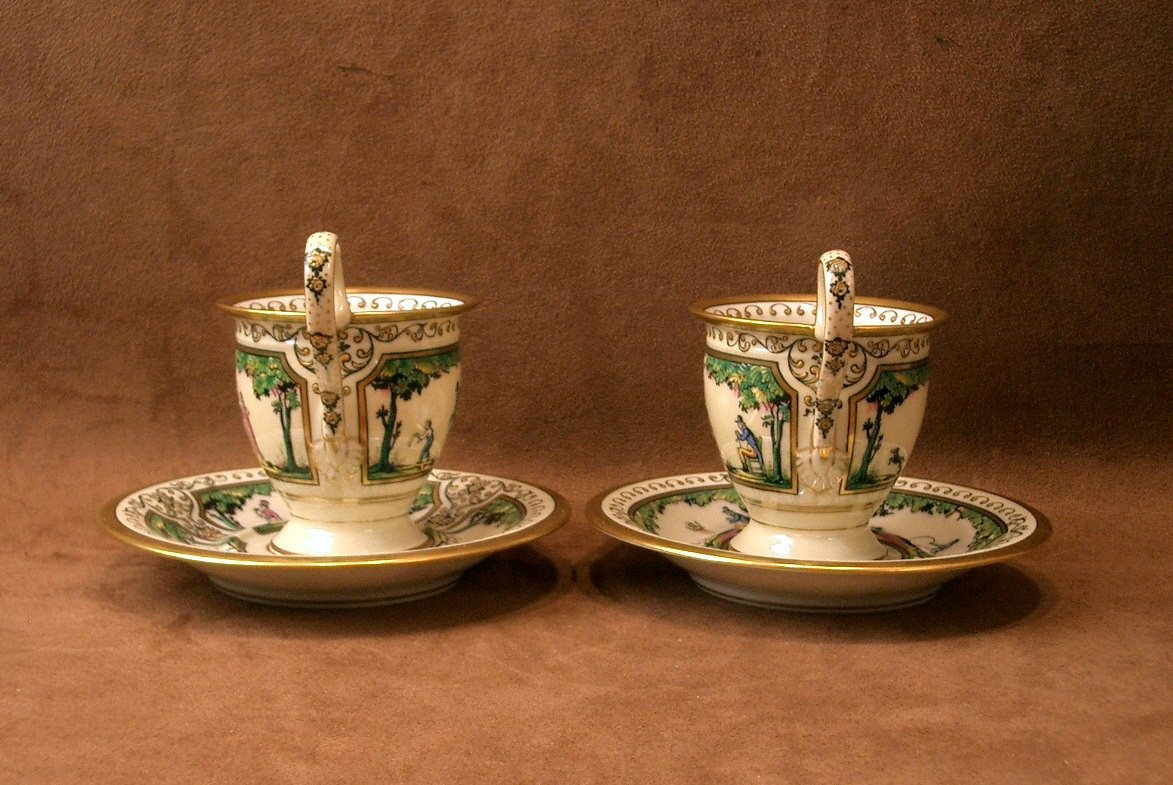 Two Limoges Porcelain Coffee Cups, Raynaud, Promenade Au Palais Royal-photo-4
