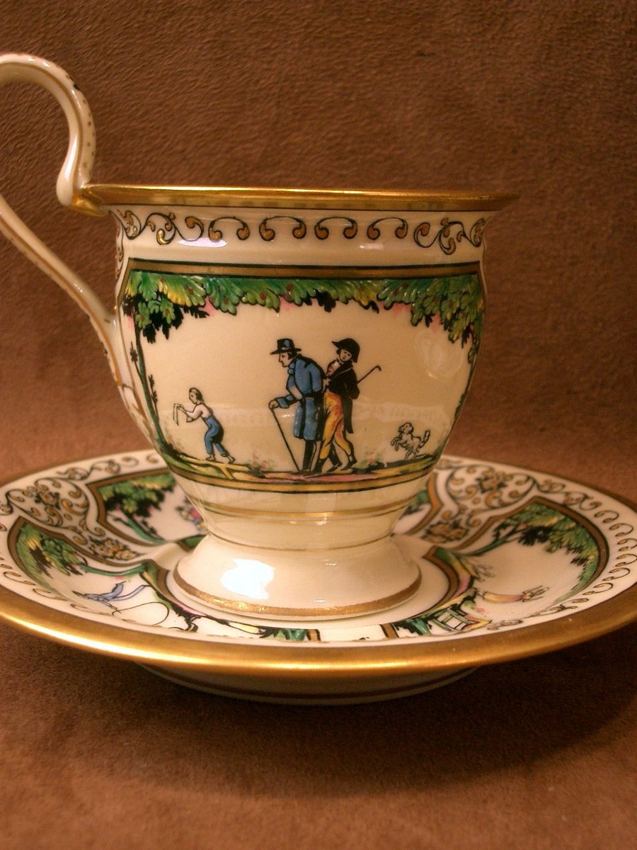 Two Limoges Porcelain Coffee Cups, Raynaud, Promenade Au Palais Royal-photo-2