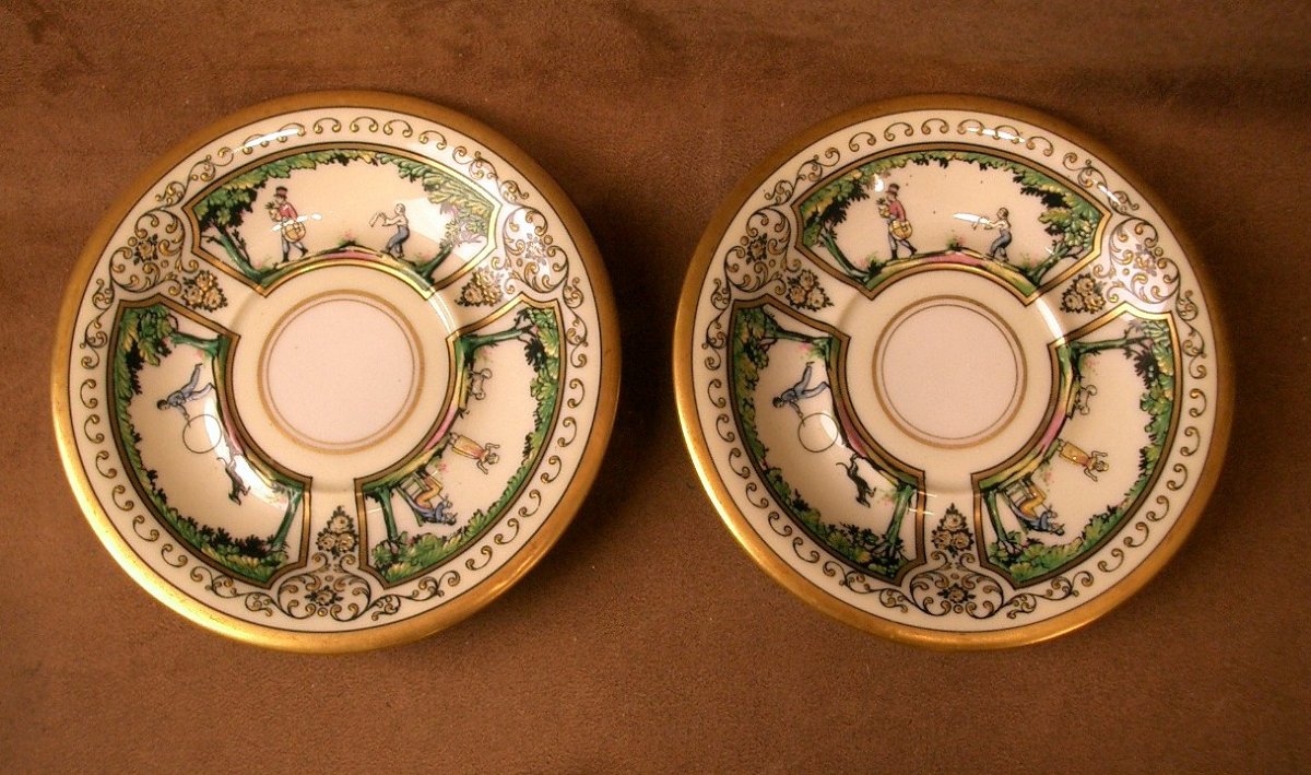 Two Limoges Porcelain Coffee Cups, Raynaud, Promenade Au Palais Royal-photo-6