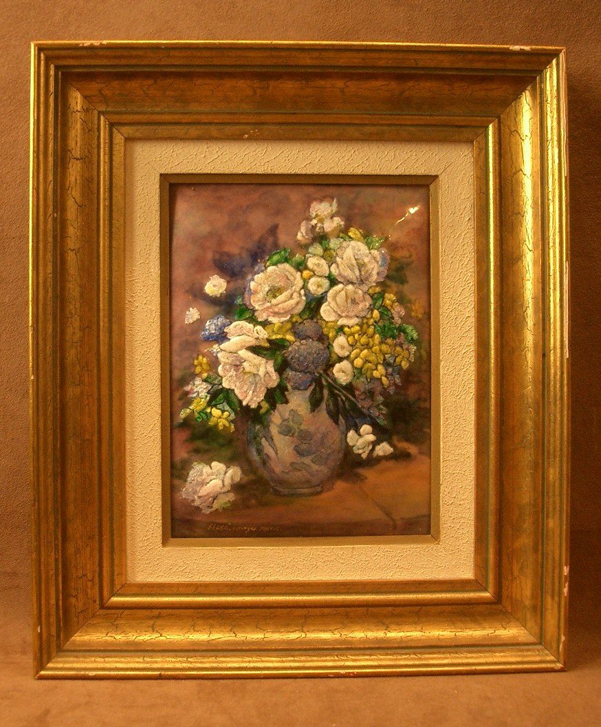 Limoges Enamel Painting Signed Fauré, -photo-2