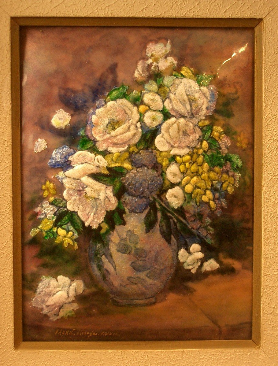 Limoges Enamel Painting Signed Fauré, -photo-3