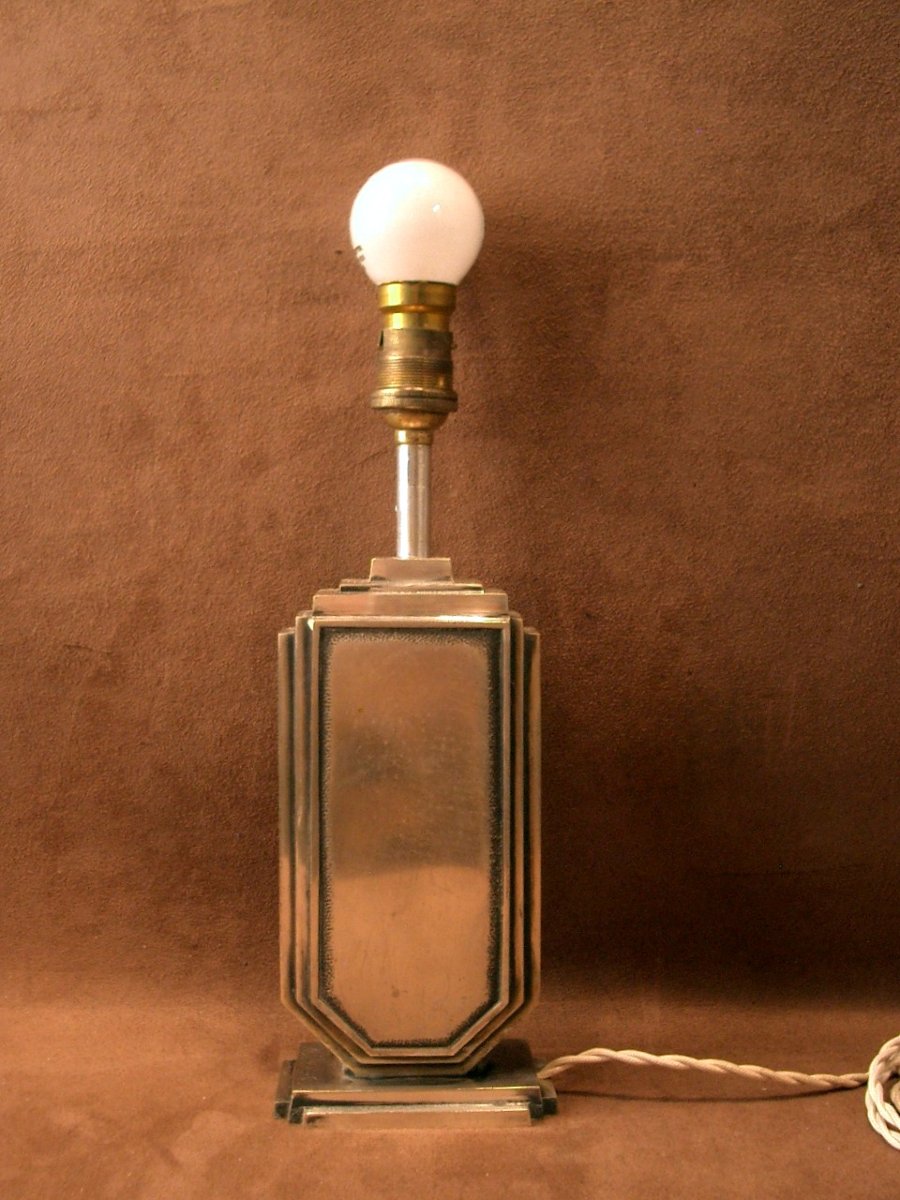 Lampe Art Déco en bronze argenté, signée -photo-2