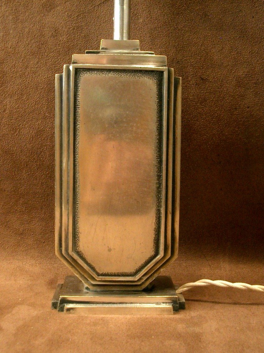 Lampe Art Déco en bronze argenté, signée -photo-3