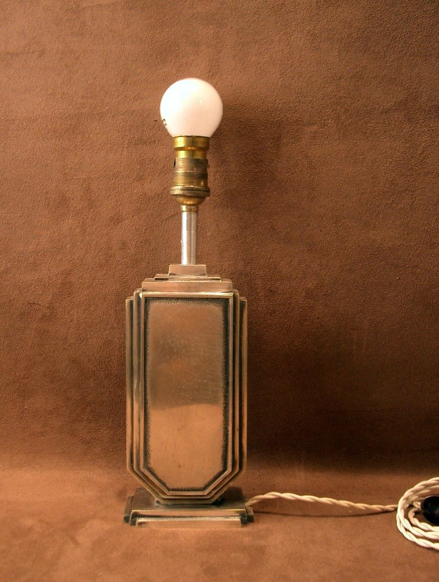 Lampe Art Déco en bronze argenté, signée -photo-4