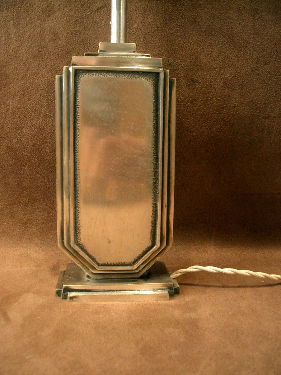 Lampe Art Déco en bronze argenté, signée -photo-1