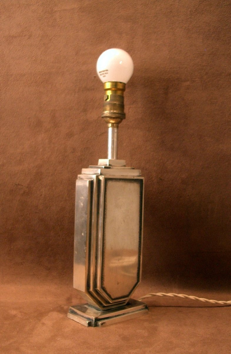 Lampe Art Déco en bronze argenté, signée -photo-2