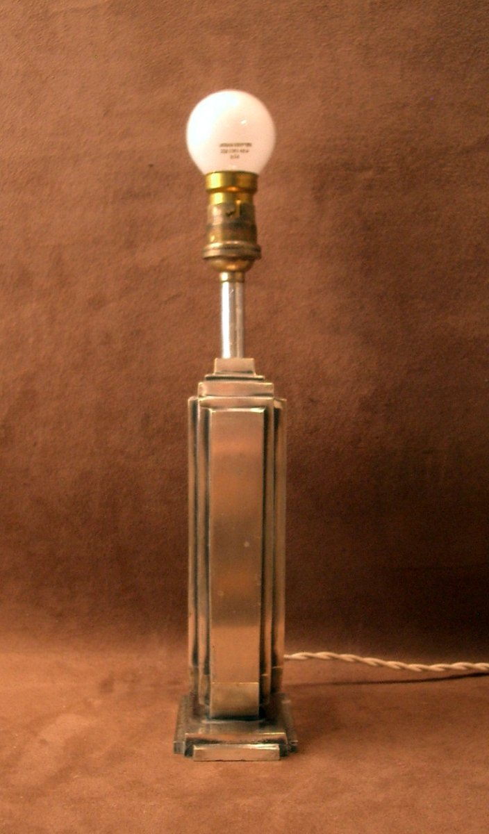 Lampe Art Déco en bronze argenté, signée -photo-3