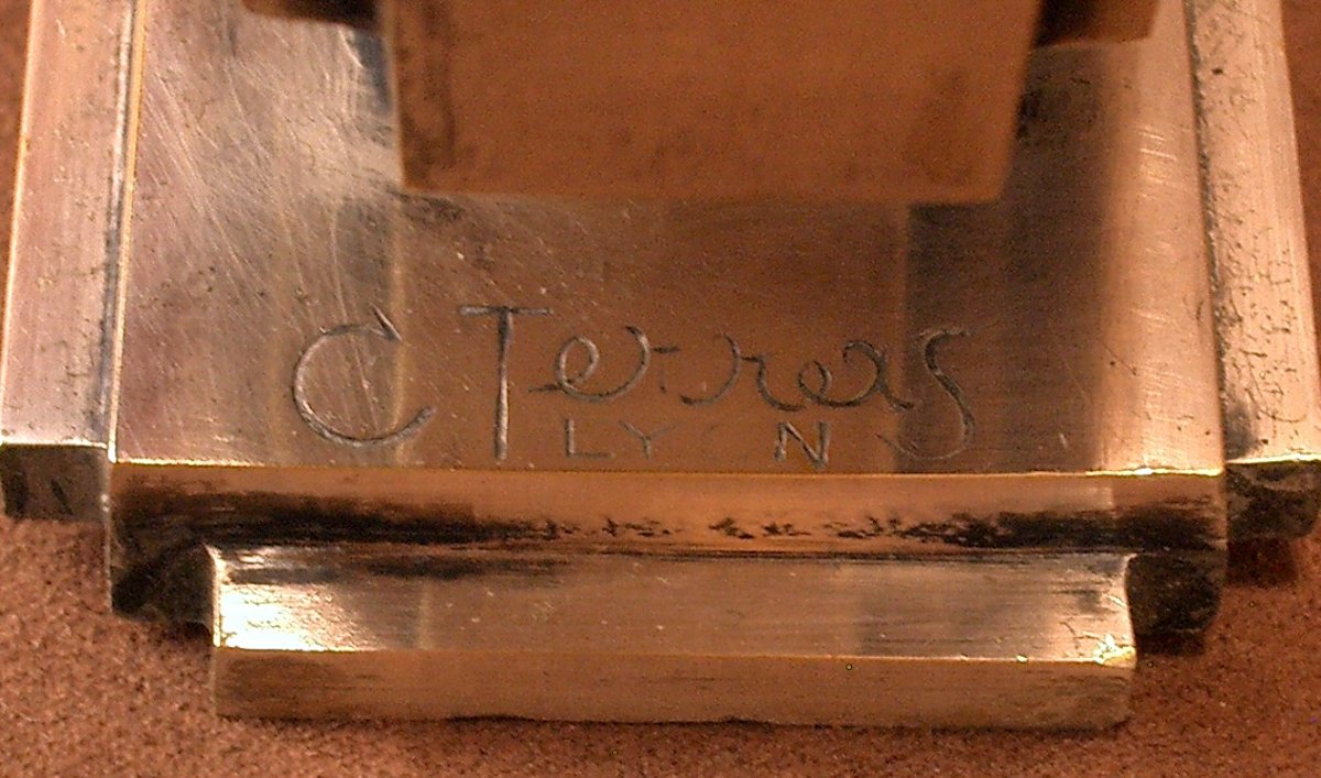 Lampe Art Déco en bronze argenté, signée -photo-4