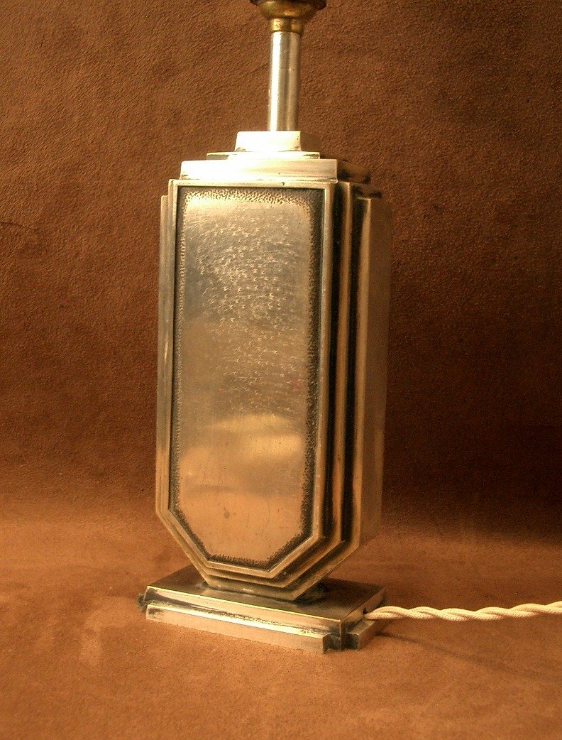 Lampe Art Déco en bronze argenté, signée -photo-6